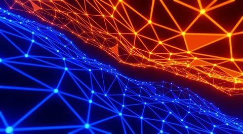 Abstract of futuristic surface triangular pattern with light rays. Modern wal Stock Illustration