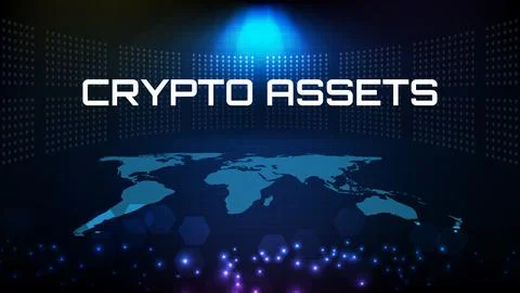 Abstract futuristic technology background of crypto assets with world map Stock Illustration