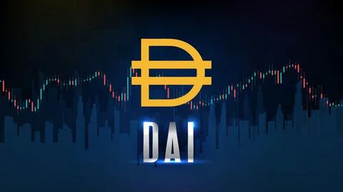 Abstract futuristic technology background of cryptocurrency DAI stable coin a Stock Illustration