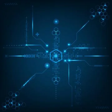 Abstract futuristic technology background with dark blue glowing digital ci.. 库存插图