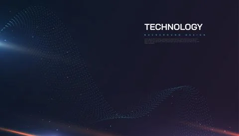 Abstract Futuristic Technology Background with Dotted Wave and Rays Effect Stock Illustration