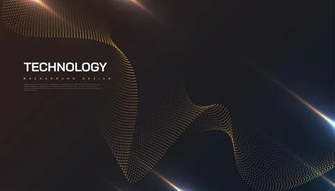 Abstract Futuristic Technology Background with Dotted Wave and Rays Effect Stock Illustration