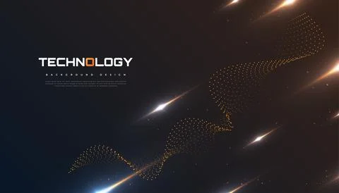 Abstract Futuristic Technology Background with Dotted Wave and Rays Effect Stock Illustration
