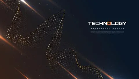 Abstract Futuristic Technology Background with Dotted Wave and Rays Effect Stock Illustration