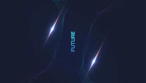 Abstract Futuristic Technology Background with Dotted Wave and Rays Effect Stock Illustration