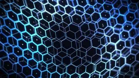 Abstract futuristic technology background with moving glowing blue hexagons Stock Footage 334928728