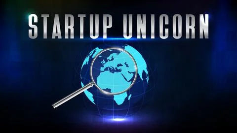 Abstract futuristic technology background of startup unicorn with magnifying  Stock Illustration