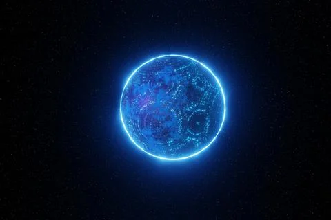Abstract futuristic technology network space planet background 3D rendering Illustrazione stock