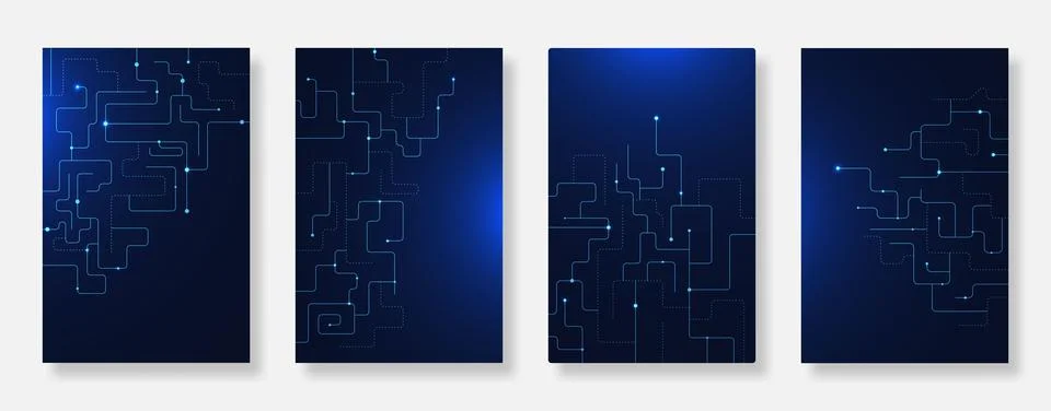 Abstract futuristic technology poster on dark blue background set Stock Illustration