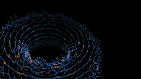 Abstract futuristic torus graph from grid connecting data dots glowing in d.. 動画素材 333980005