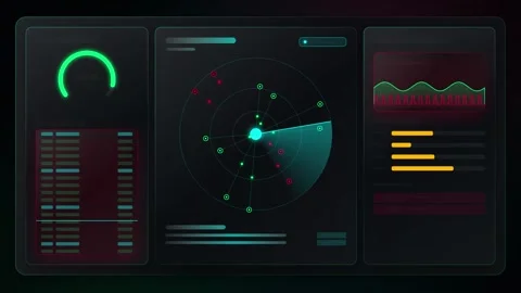 Abstract futuristic user interface with radar scan and data visualization l.. Stock Footage 347821089