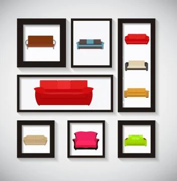 Abstract Gallery Background with Sofa Icon Set  Illustrati Stock Illustration