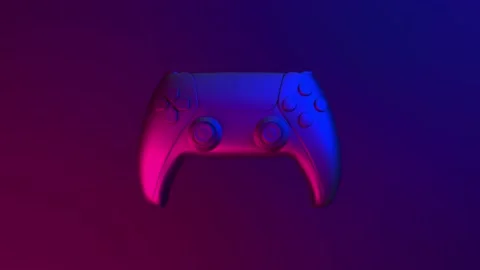 Abstract game controller with reflections. Retro neon game controller. Gamepa 库存影片 150981894