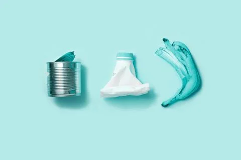 Abstract garbage isolated on a blue background.. The concept of separate Stock Photos