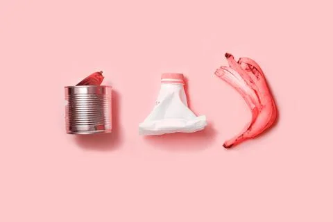 Abstract garbage isolated on a pink background.. The concept of separate Stock Photos