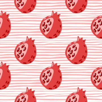 Abstract garnet elements seamless pattern. Doodle fruit ornament in red color Stock Illustration