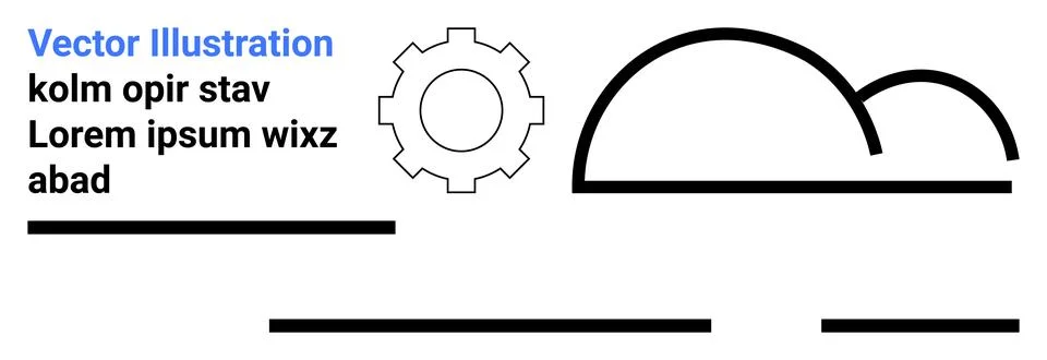 Abstract Gear, Cloud and Text Elements with Clean Lines in Black and Blue Stock Illustration