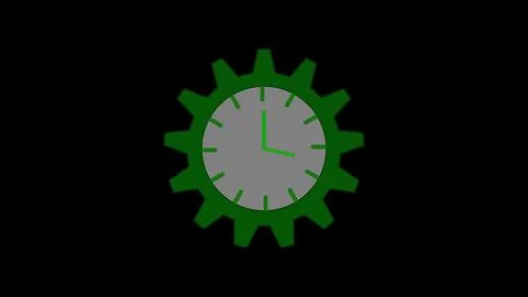 Abstract gear wheel shape round clock illustration on black background. Stock Illustration