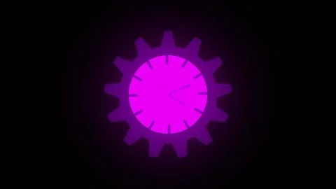 Abstract gear wheel shape round clock illustration on black background. Stock Illustration