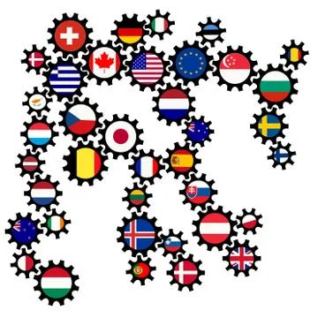Abstract gearing with different world flags Stock Illustration