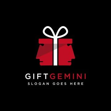 Abstract Gemini head gift box Logo icon vector template on black background Stock Illustration