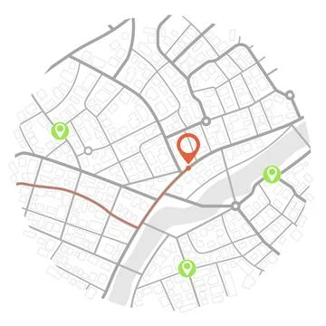 Abstract generic city map with roads, buildings, parks and river. City map Stock Illustration