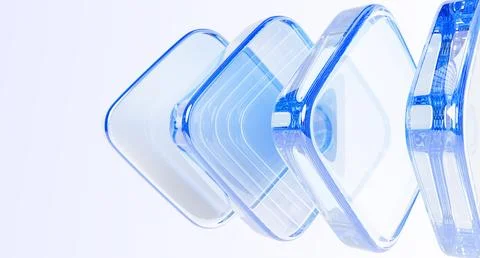Abstract geometric 3d background with light blue glass transparent square plates 스톡 일러스트