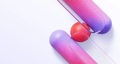 Abstract geometric 3D background with liquid glass rounded lines, red sphere Stock Illustration