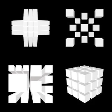 Abstract geometric 3d object set.Vector illustration. Stock Illustration