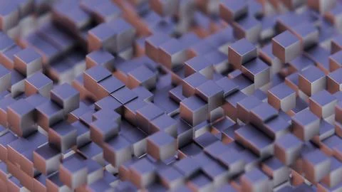 Abstract Geometric 3D Render with Blue Cubes and Red Lighting.. Stock Illustration