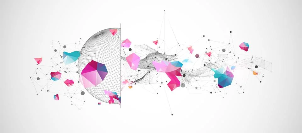 Abstract geometric 3d sphere/half-sphere made of points and lines. Futuristic Stock Illustration
