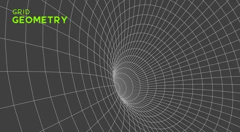 Abstract geometric 3D wireframe mesh tunnel Illustrazione stock