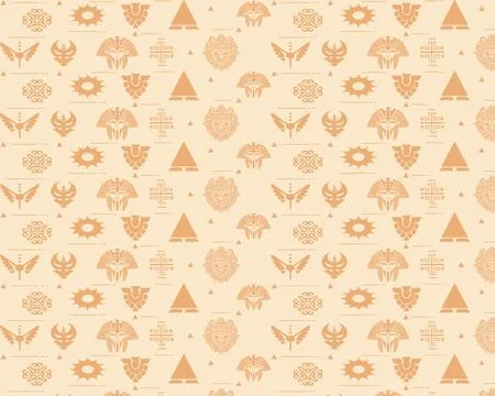 Abstract Geometric and Floral Pattern with Triangles and Symbols Stock Illustration