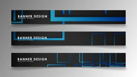 Abstract geometric and rectangular pattern banners with blue gradients. Vecto Illustrazione stock
