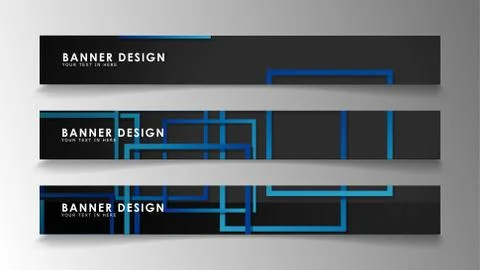 Abstract geometric and rectangular pattern banners with blue gradients. Vecto Illustrazione stock
