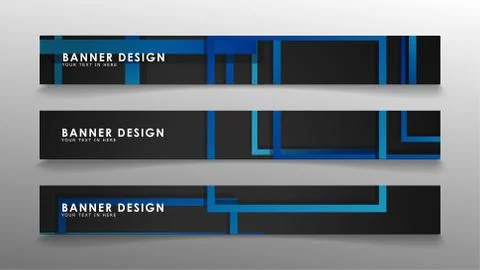 Abstract geometric and rectangular pattern banners with blue gradients. Vecto Illustrazione stock