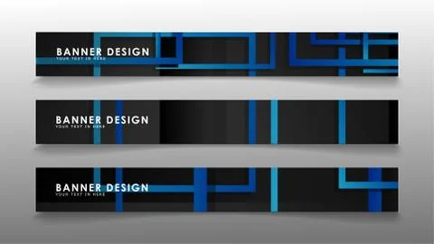 Abstract geometric and rectangular pattern banners with blue gradients. Vecto Illustrazione stock