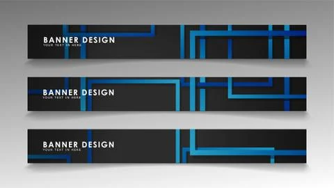 Abstract geometric and rectangular pattern banners with blue gradients. Vecto Illustrazione stock