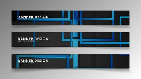 Abstract geometric and rectangular pattern banners with blue gradients. Vecto Illustrazione stock