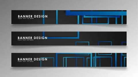 Abstract geometric and rectangular pattern banners with blue gradients. Vecto Illustrazione stock
