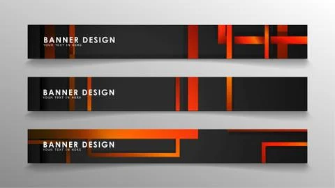 Abstract geometric and rectangular pattern banners with orange gradients 库存插图
