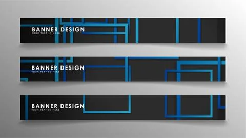 Abstract geometric and rectangular pattern banners with blue gradients. Vecto Illustrazione stock