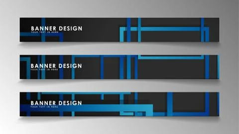 Abstract geometric and rectangular pattern banners with blue gradients. Vecto Illustrazione stock