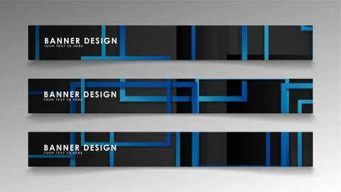 Abstract geometric and rectangular pattern banners with blue gradients. Vecto Stock Illustration