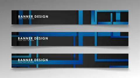Abstract geometric and rectangular pattern banners with blue gradients. Vecto Illustrazione stock