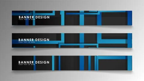 Abstract geometric and rectangular pattern banners with blue gradients. Vecto Illustrazione stock