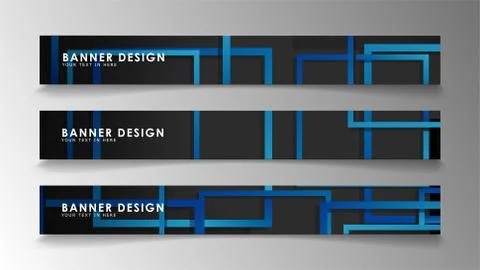 Abstract geometric and rectangular pattern banners with blue gradients. Vecto Illustrazione stock
