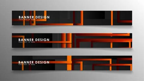 Abstract geometric and rectangular pattern banners with orange gradients 库存插图