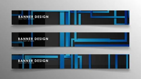 Abstract geometric and rectangular pattern banners with blue gradients. Vecto Illustrazione stock