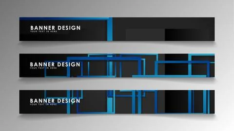 Abstract geometric and rectangular pattern banners with blue gradients. Vecto Illustrazione stock